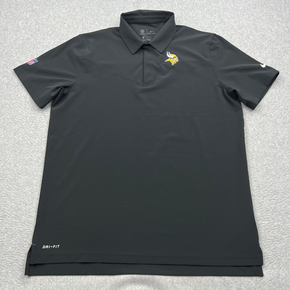 Minnesota Vikings Nike Polo Mens Large Black NFL Onfield Dri-FIT Shirt Pullover